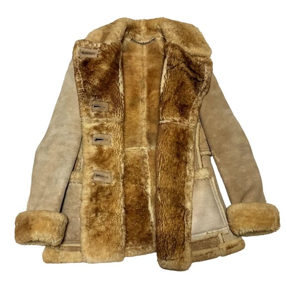 Vtg Penny Lane Spring Lamb Suede Coat Size S Tan Sherpa Lining Makray Womens - Picture 3 of 6